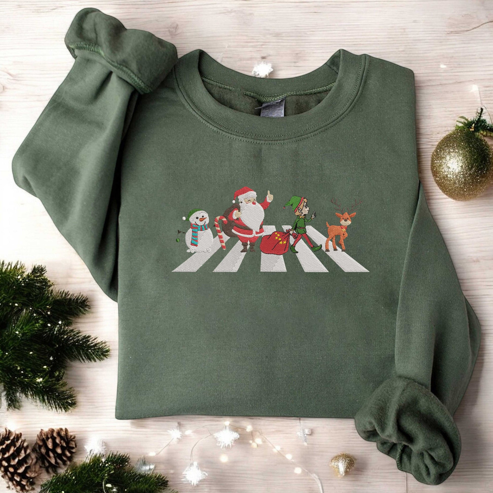 Christmas Embroidered Sweatshirt Xmas Road Funny Christmas Sweatshirt Xmas Walking Across Sweatshirt Retro Santa Claus Sweater Xmas Gift