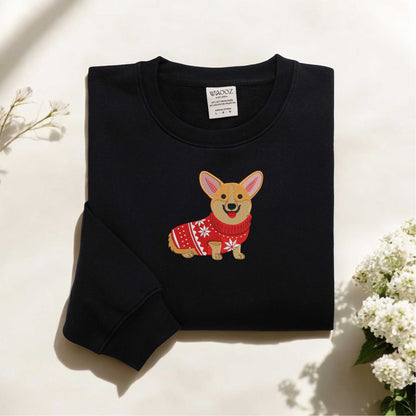 Corgi Christmas Sweatshirt Embroidered Christmas Dog Sweatshirt Funny Dog Shirt Corgi Mom Sweatshirt Xmas Gifts Holiday Sweater