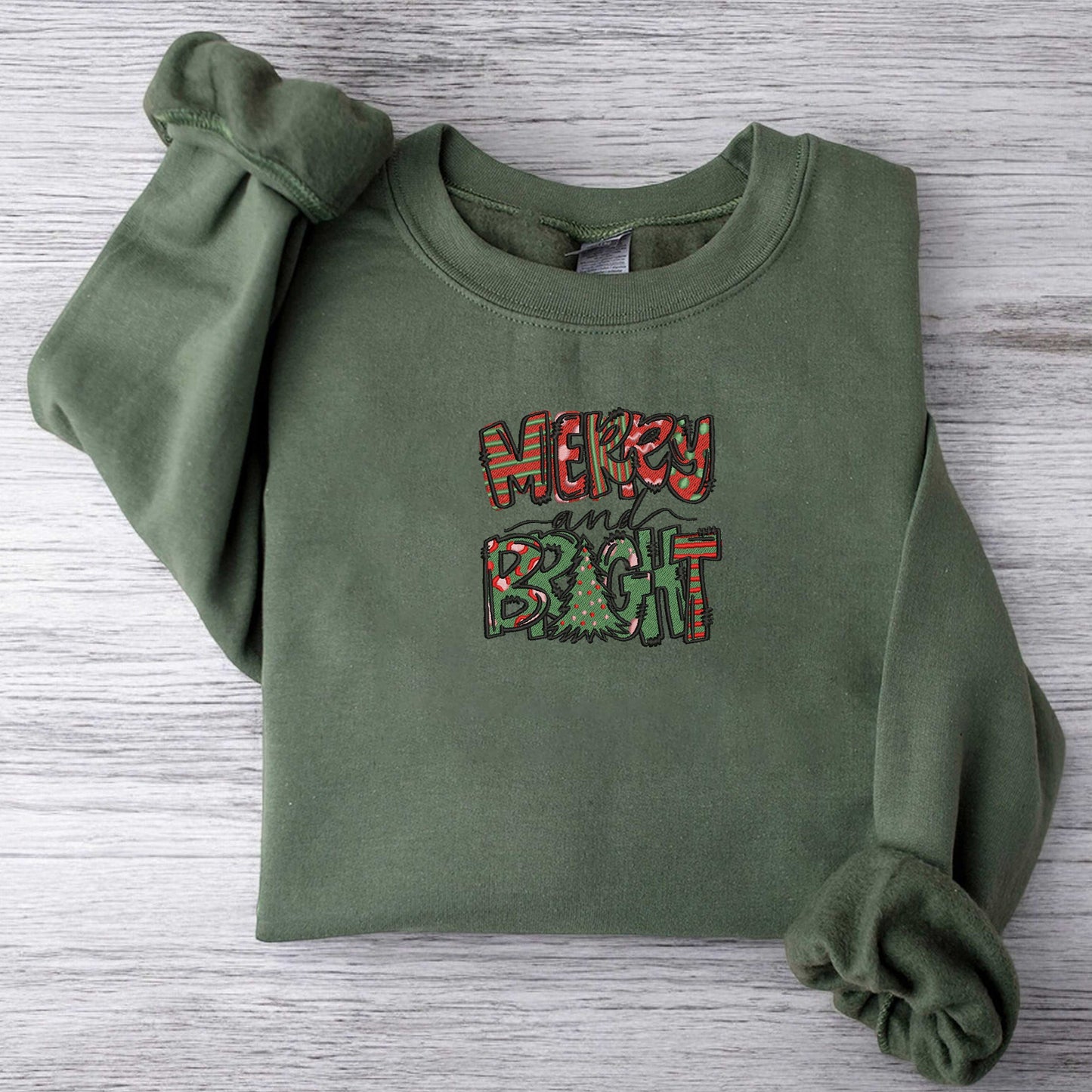 Merry and Bright Sweatshirt Embroidered Christmas Sweatshirt Family Christmas Sweatshirt Merry Christmas Sweatshirt Xmas Gifts Holiday Gift