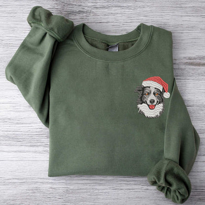 Christmas Collie Dog Sweatshirt Embroidered Collie Dog Sweatshirt Christmas Sweatshirt Xmas Gifts Dog Mom Sweatshirt Xmas Gift Dog Santa