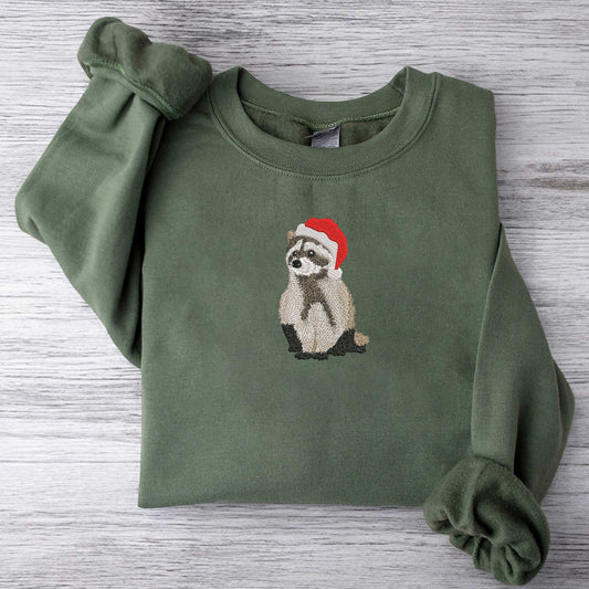 Christmas Raccoon Embroidered Sweatshirt Funny Christmas Raccoon Sweatshirt Happy Holiday Christmas Sweatshirt Christmas Raccoon Sweater