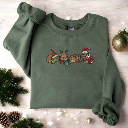 Embroidered Moo Deng Sweatshirt Baby Pygmy Hippo Moo Deng Sweatshirt Moo Deng Christmas Sweater Trendy Christmas Costume Xmas Gift