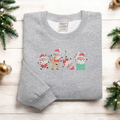 Retro Santa Embroidered Sweatshirt Vintage Santa Sweatshirt Retro Christmas Santa Holiday Clothing Women Christmas Sweatshirt for Woman