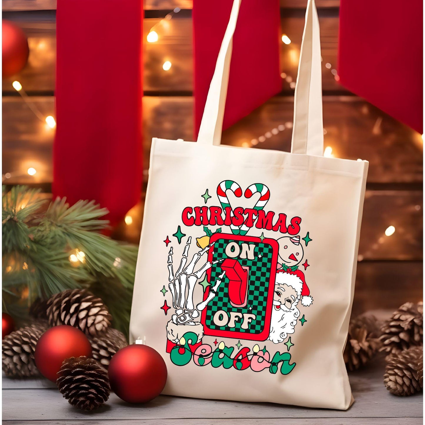 Christmas On/Off Season Tote Bag, Christmas Cute Tote Bag, Holiday Bag, Christmas Gift Bag, Vacation Tote Bag, Christmas Gift Tote Bag