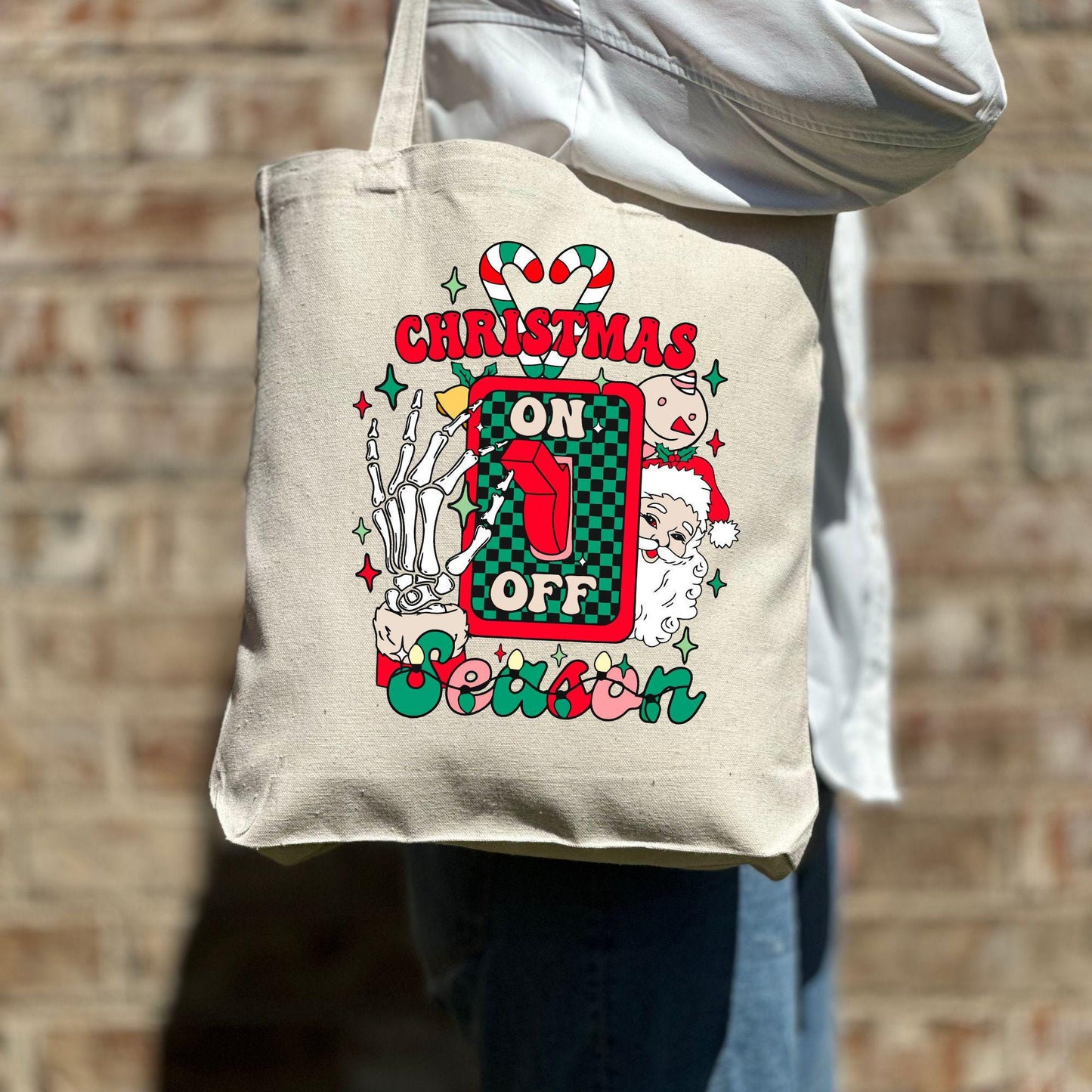 Christmas On/Off Season Tote Bag, Christmas Cute Tote Bag, Holiday Bag, Christmas Gift Bag, Vacation Tote Bag, Christmas Gift Tote Bag