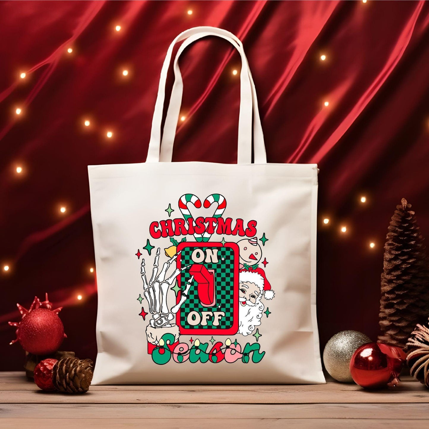 Christmas On/Off Season Tote Bag, Christmas Cute Tote Bag, Holiday Bag, Christmas Gift Bag, Vacation Tote Bag, Christmas Gift Tote Bag