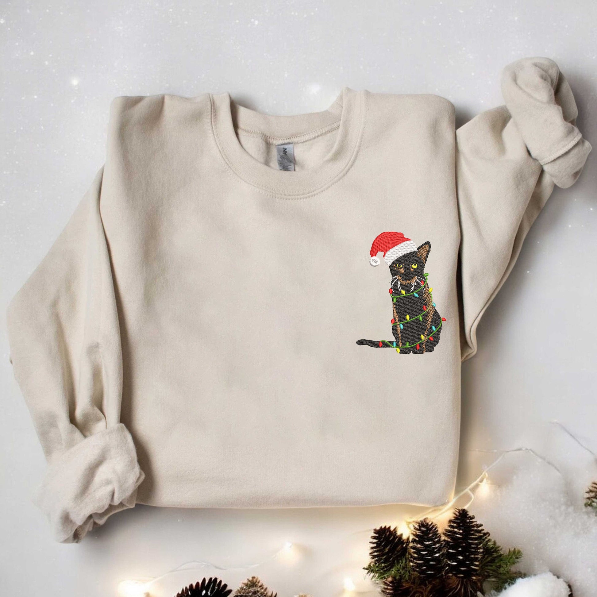 Embroidered Black Cat Sweatshirt Christmas Embroidered Sweatshirt Embroidered Christmas Cat Sweatshirt Funny Holiday Sweater Xmas Gift