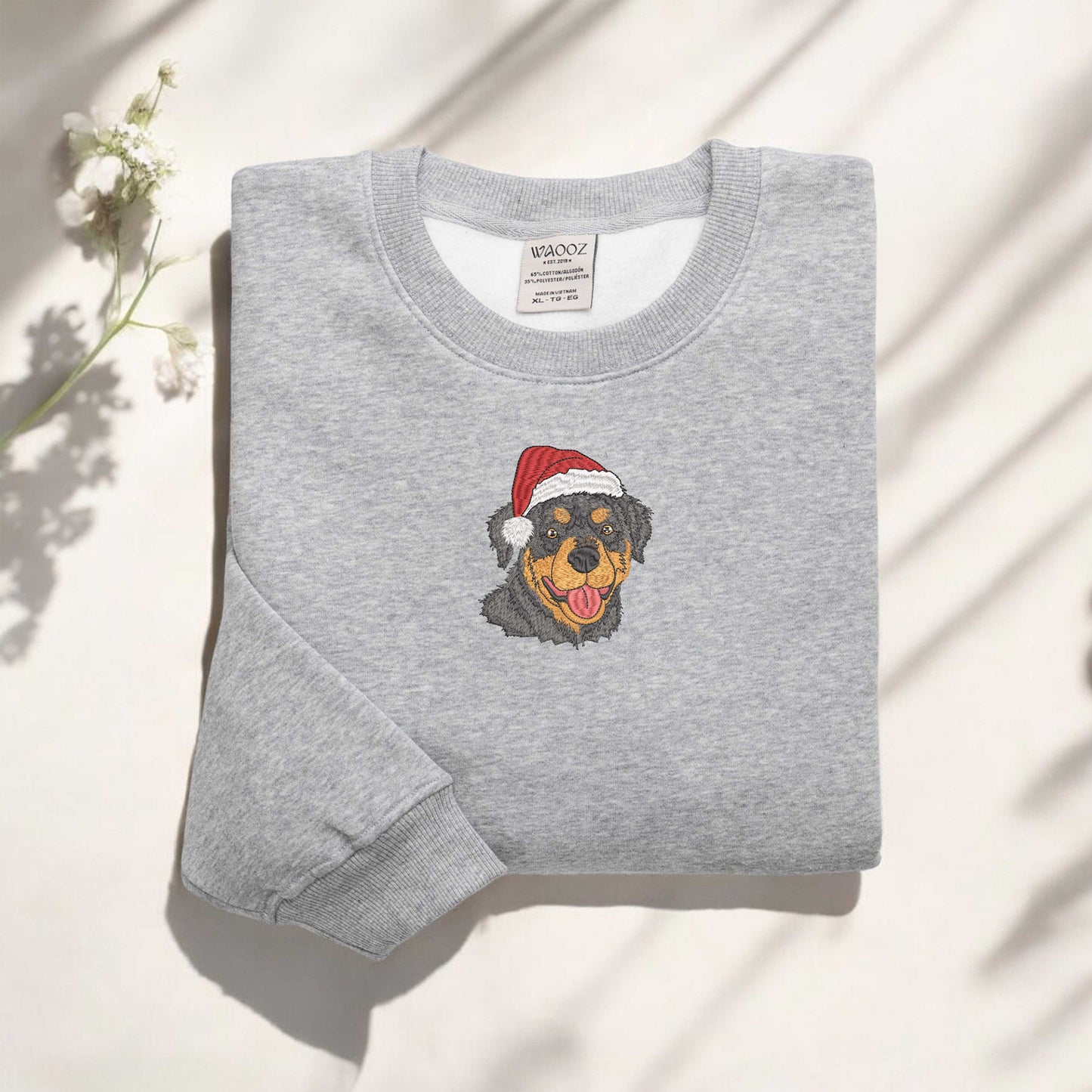 Embroidered Rottweiler Christmas Sweatshirt Christmas Dog Sweatshirt Dog Lover Gift Rottweiler Christmas Sweatshirt Dog Mom Shirt Xmas Gift