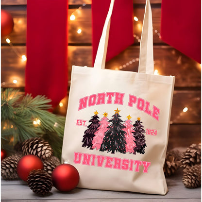 North Pole University Christmas Tote Bag, Christmas Cute Tote Bag, Holiday Bag, Christmas Gift Bag,Vacation Tote Bag,Christmas Gift Tote Bag