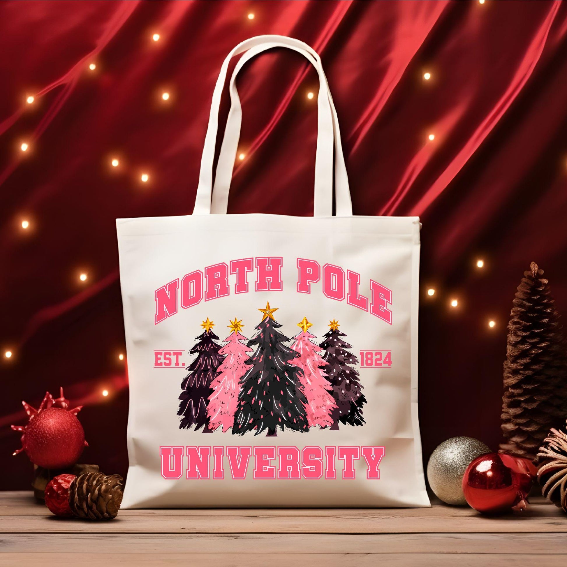 North Pole University Christmas Tote Bag, Christmas Cute Tote Bag, Holiday Bag, Christmas Gift Bag,Vacation Tote Bag,Christmas Gift Tote Bag