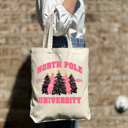 North Pole University Christmas Tote Bag, Christmas Cute Tote Bag, Holiday Bag, Christmas Gift Bag,Vacation Tote Bag,Christmas Gift Tote Bag