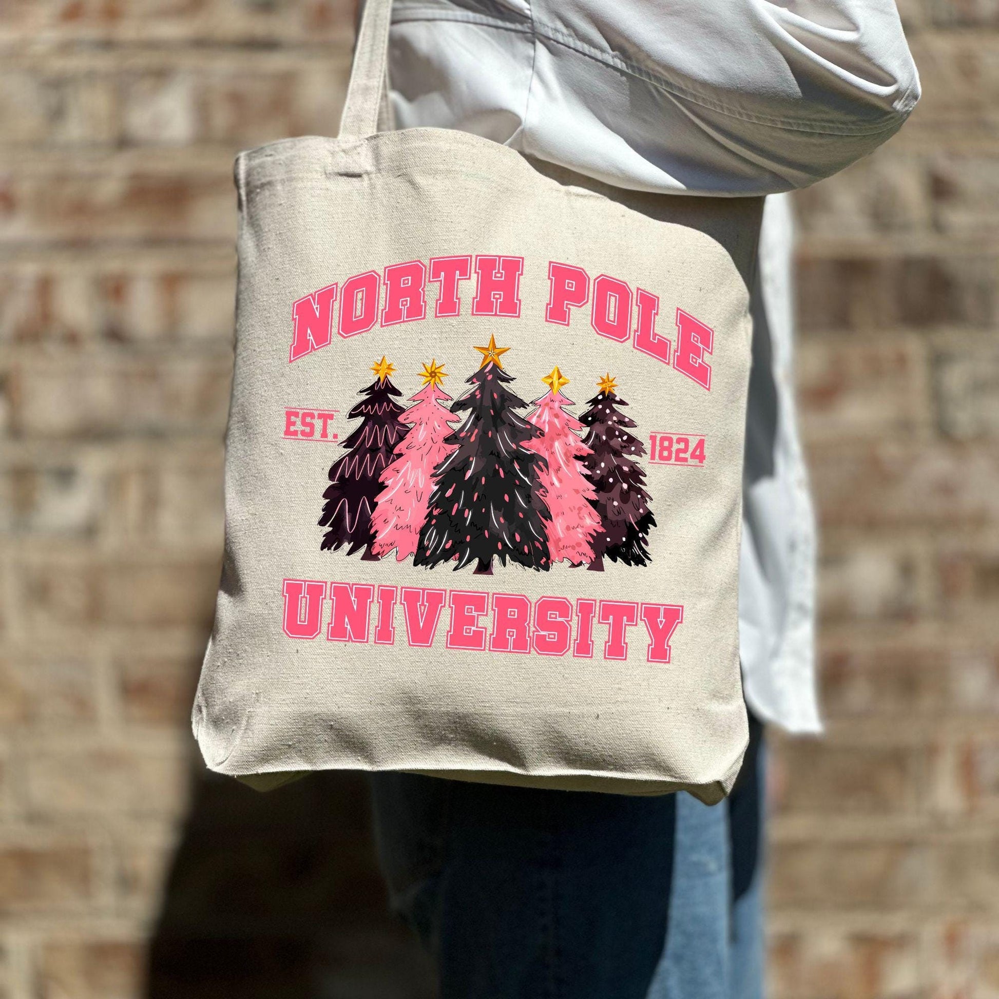 North Pole University Christmas Tote Bag, Christmas Cute Tote Bag, Holiday Bag, Christmas Gift Bag,Vacation Tote Bag,Christmas Gift Tote Bag