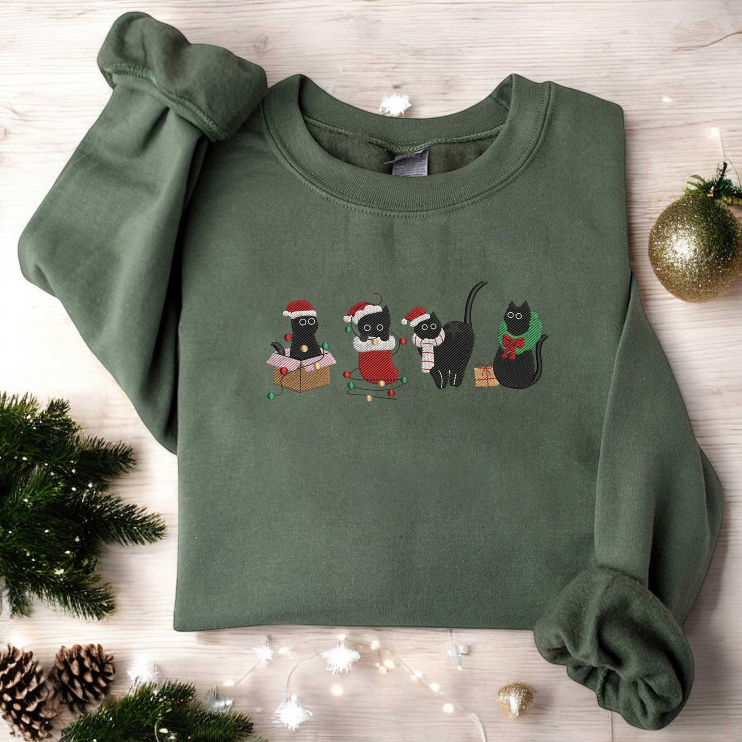 Christmas Cute Cat Embroidered Sweatshirt Embroidered Funny Christmas Sweatshirt Christmas Cute Cat Sweater Cat Lover Gift Christmas Gift