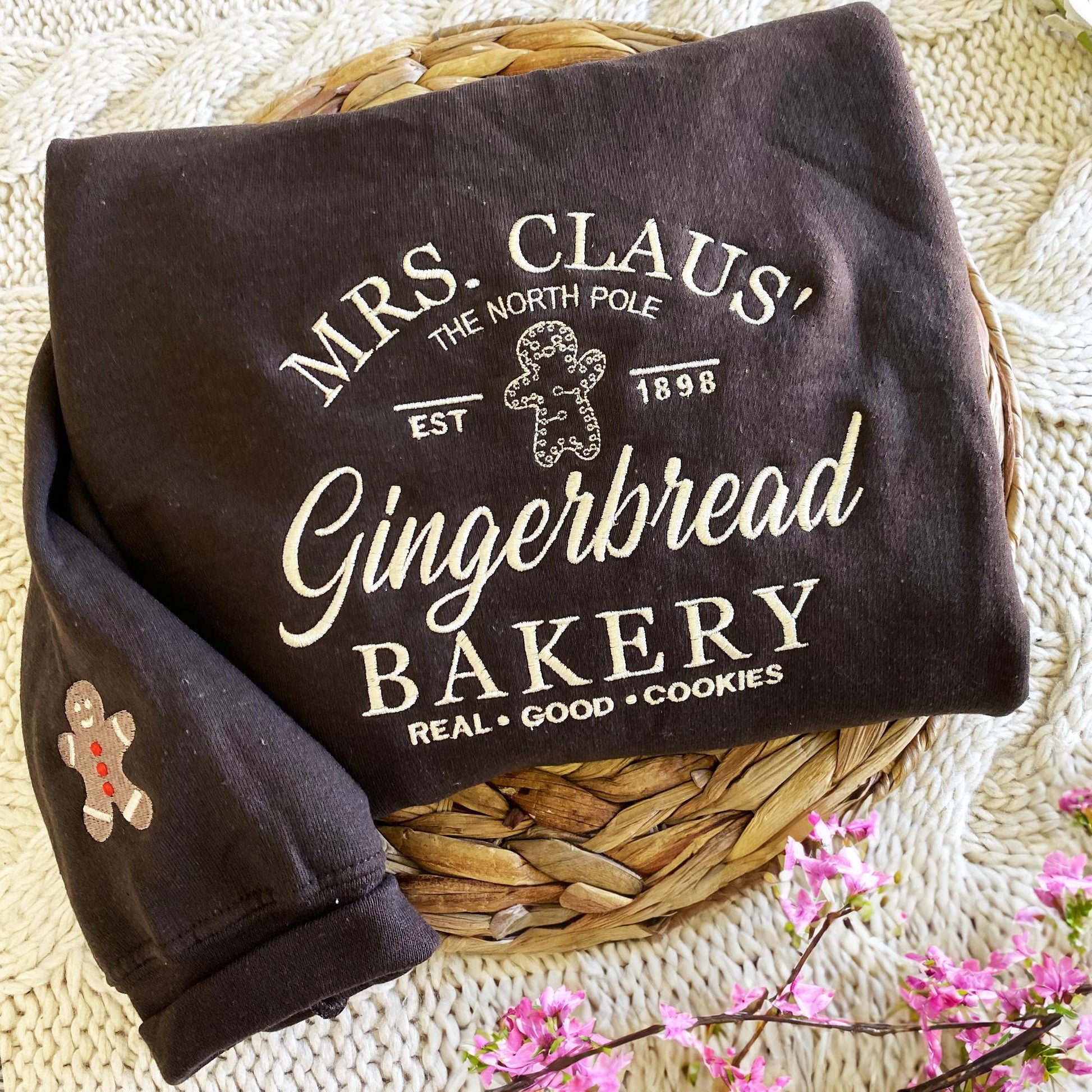 Embroidered Mrs Claus Gingerbread Bakery Christmas Sweatshirt, Custom Christmas Sweater, Holiday Sweater, Christmas Sweater Gift For Friend