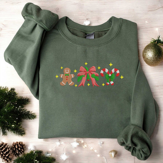 Cute Gingerbread Cookies Embroidered Sweatshirt Christmas Embroidered Sweatshirt Womens Christmas Sweatshirt Holiday Sweater Xmas Gift