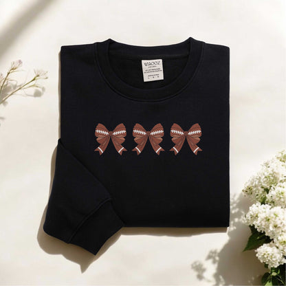 Embroidered Football Bow Sweatshirt Womens Football Sweatshirt Football Bow Shirt Cute Football Season Shirt Football Mom Shirt