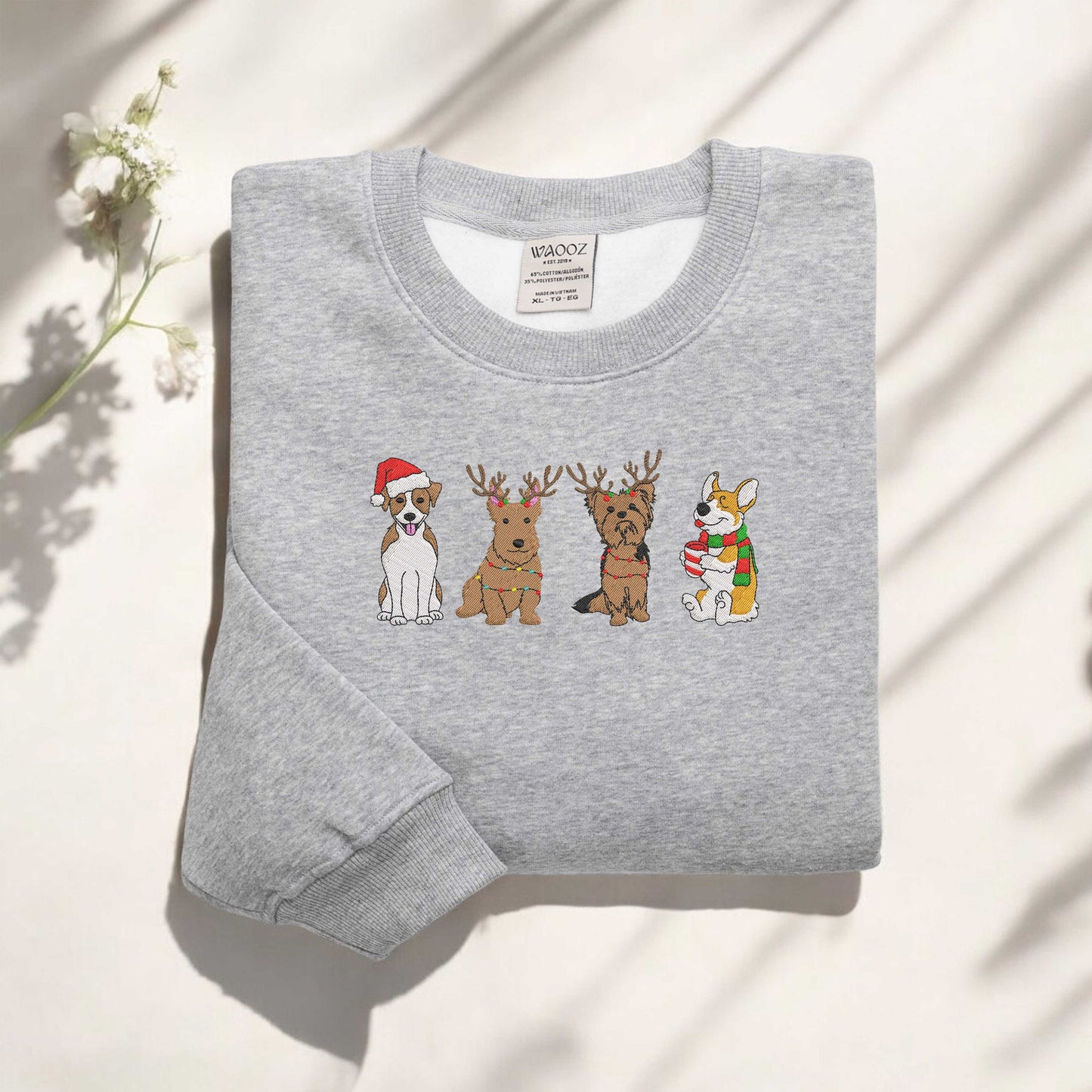 Christmas Dogs Sweatshirt Christmas Embroidered Sweatshirt Dog Lover Sweater Christmas Sweatshirt Cute Dogs Gift for Dog Lover Dog Mom Shirt