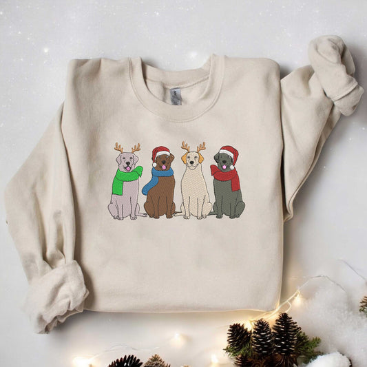 Embroidered Christmas Labrador Retriever Sweatshirt Christmas Dogs Sweatshirt Dog Mom Sweatshirt Dog Lover Gift Womens Christmas Sweatshirt