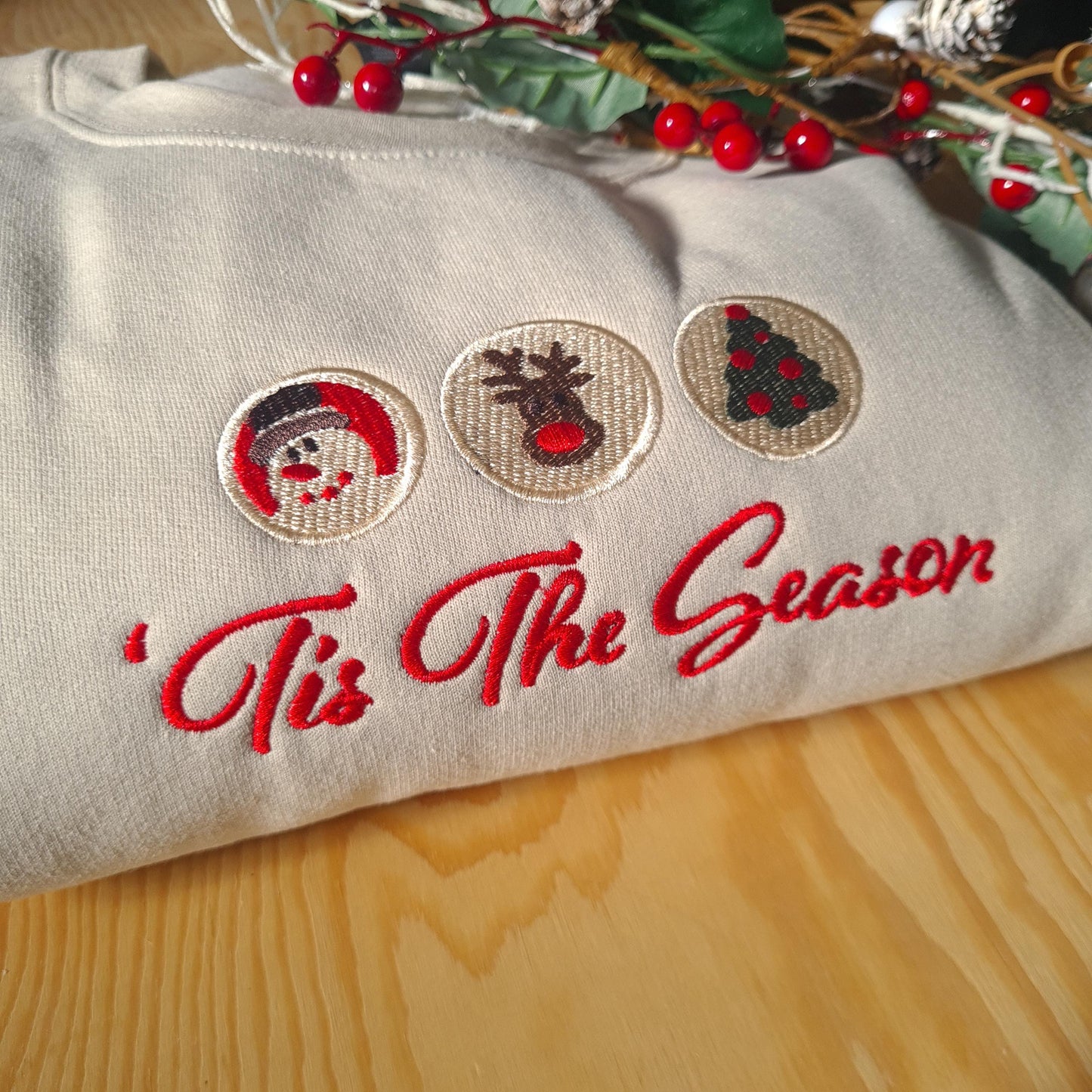 Tis The Season Christmas Sweatshirt, Embroidered Christmas Sweatshirt, Vintage Christmas Sweatshirt, Retro Jumper, Gift for Christmas