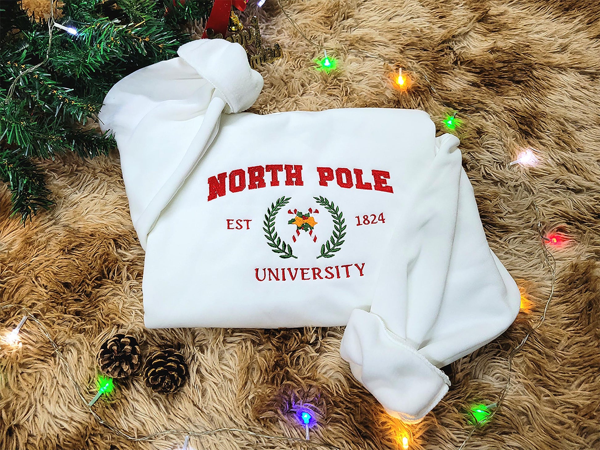 Embroidered Sweatshirt North Pole University, Christmas Embroidered Sweatshirt, Christmas Gift, Christmas Outfit, Embroidery Sweatshirt