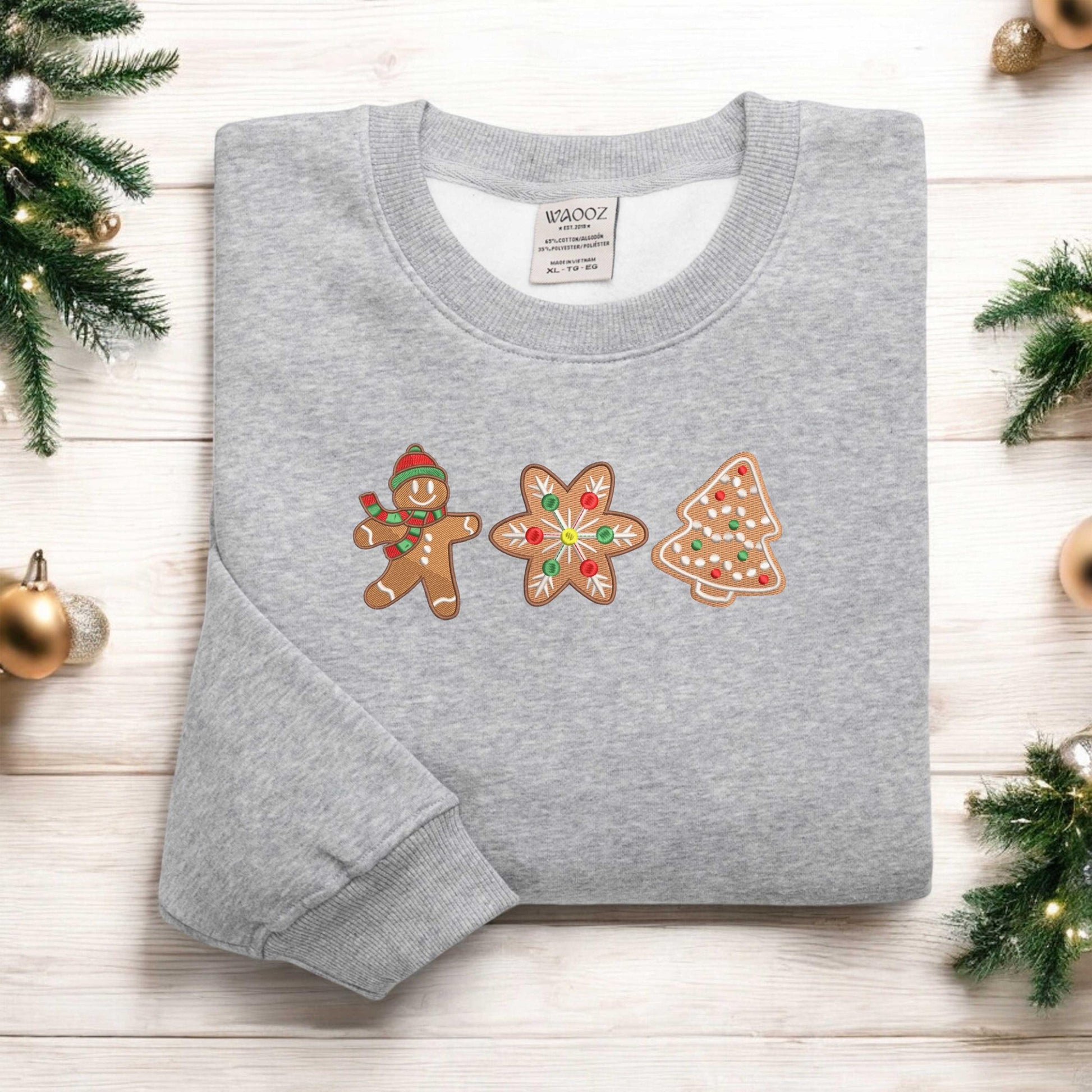 Gingerbread Cookies Embroidered Sweatshirt Womens Christmas Sweatshirt Christmas Tree Sweatshirt Cute Christmas Cookies Sweatshirt Xmas Gift