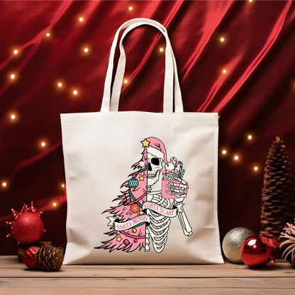 Christmas Skeleton Sorta Merry Sorta Scary Tote Bag, Christmas Funny Tote Bag, Holiday Bag, Christmas Gift Bag, Christmas Gift Tote Bag