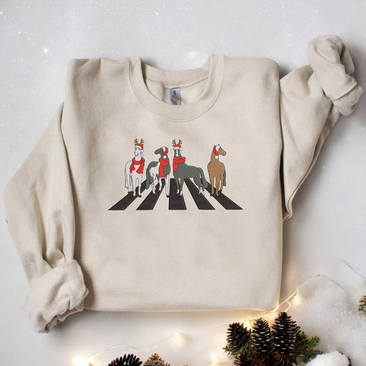 Embroidered Horse Christmas Sweatshirt Western Christmas Horse Shirt Womens Christmas Sweater Funny Christmas Sweatshirt Holiday Sweater