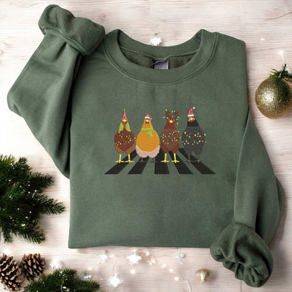 ?ute Christmas Chickens Sweatshirt Embroidered Christmas Farm Animals Sweatshirt Womens Christmas Chicken Sweatshirt Christmas Gift