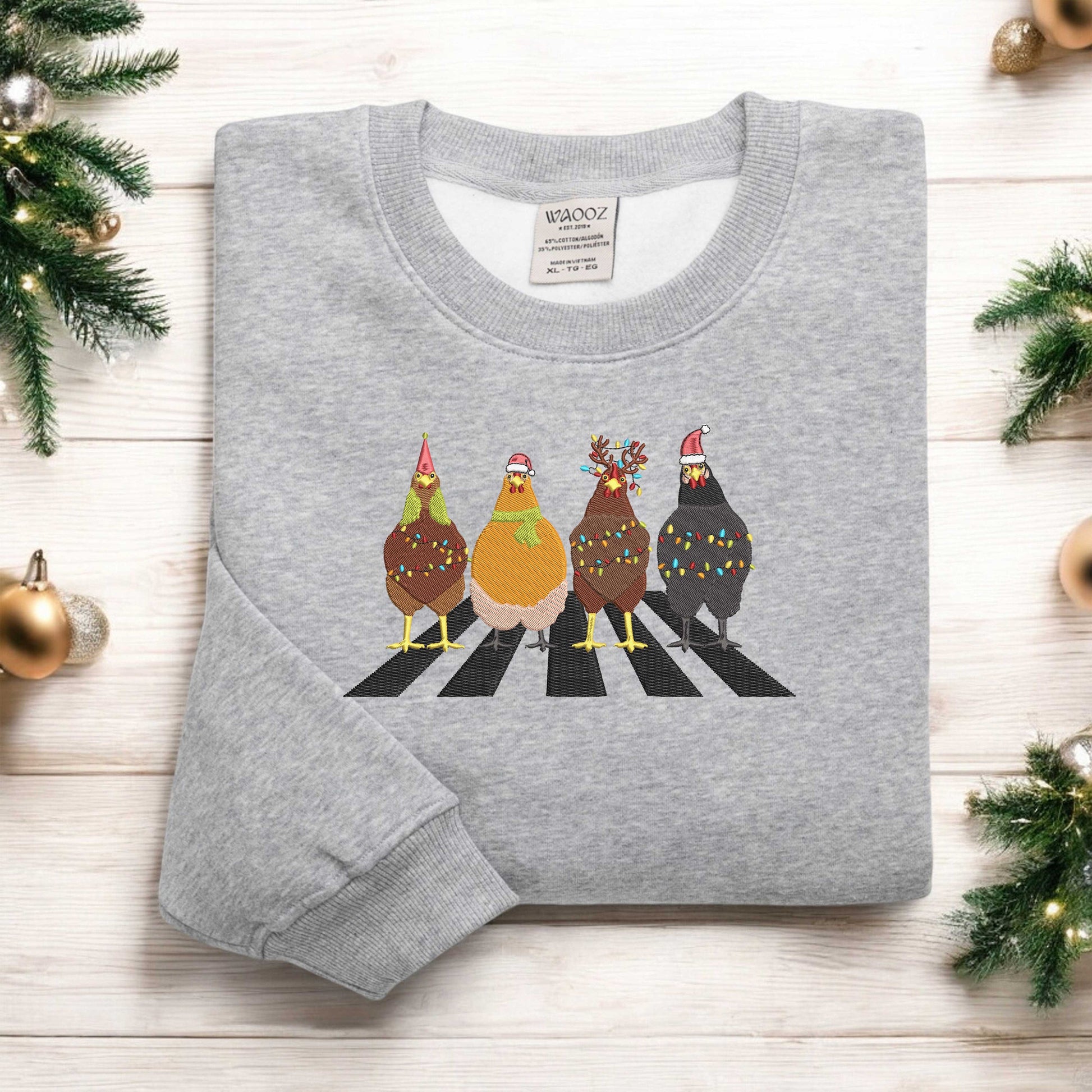 ?ute Christmas Chickens Sweatshirt Embroidered Christmas Farm Animals Sweatshirt Womens Christmas Chicken Sweatshirt Christmas Gift