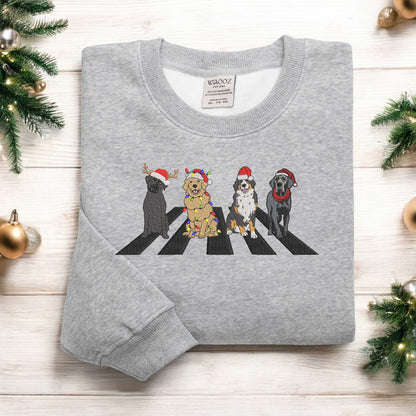 Christmas Dogs Sweatshirt Embroidered Dog Lover Sweater Holiday Sweater Cute Dogs Sweatshirt Gift for Dog Lover Dog Mom Sweatshirt Xmas Gift