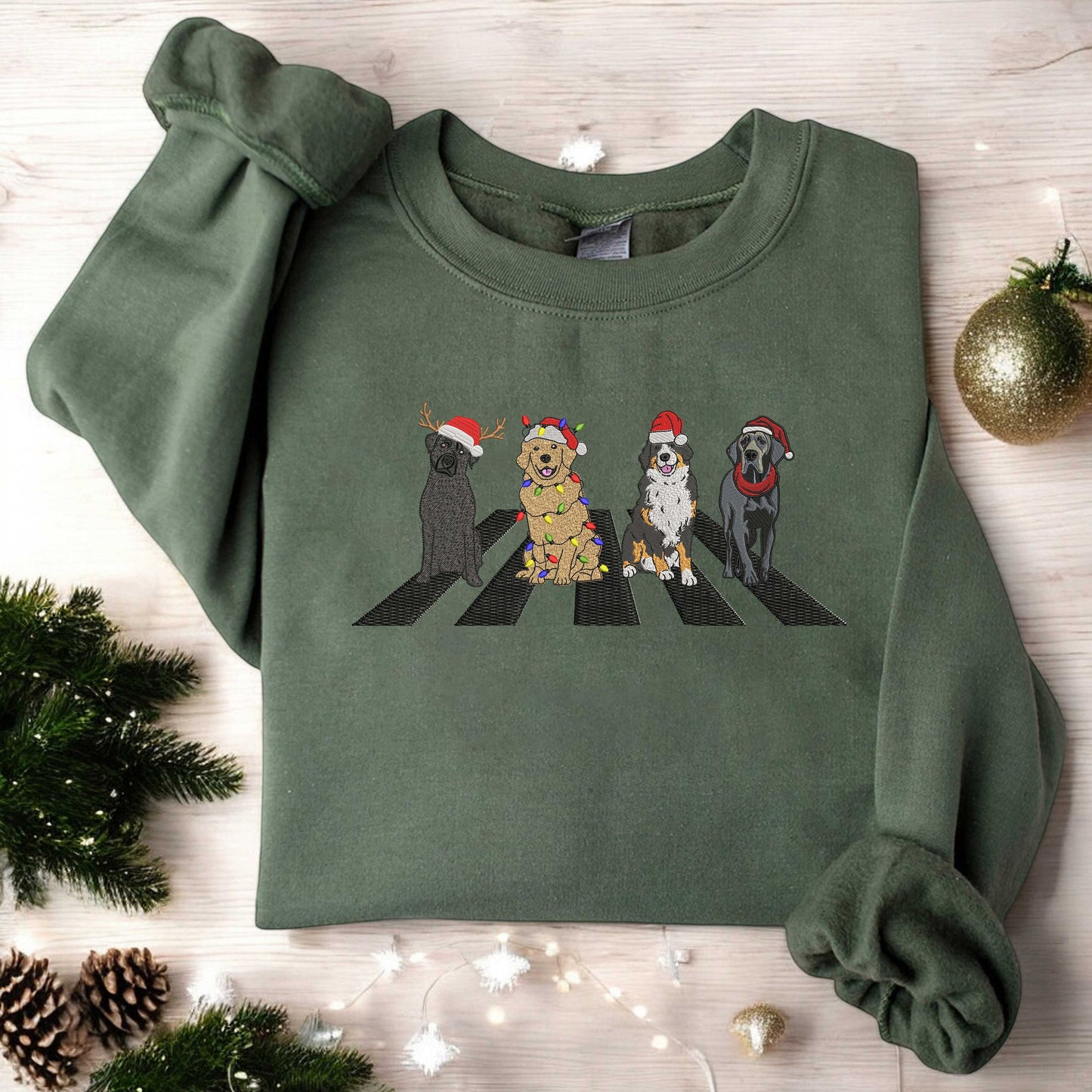 Christmas Dogs Sweatshirt Embroidered Dog Lover Sweater Holiday Sweater Cute Dogs Sweatshirt Gift for Dog Lover Dog Mom Sweatshirt Xmas Gift