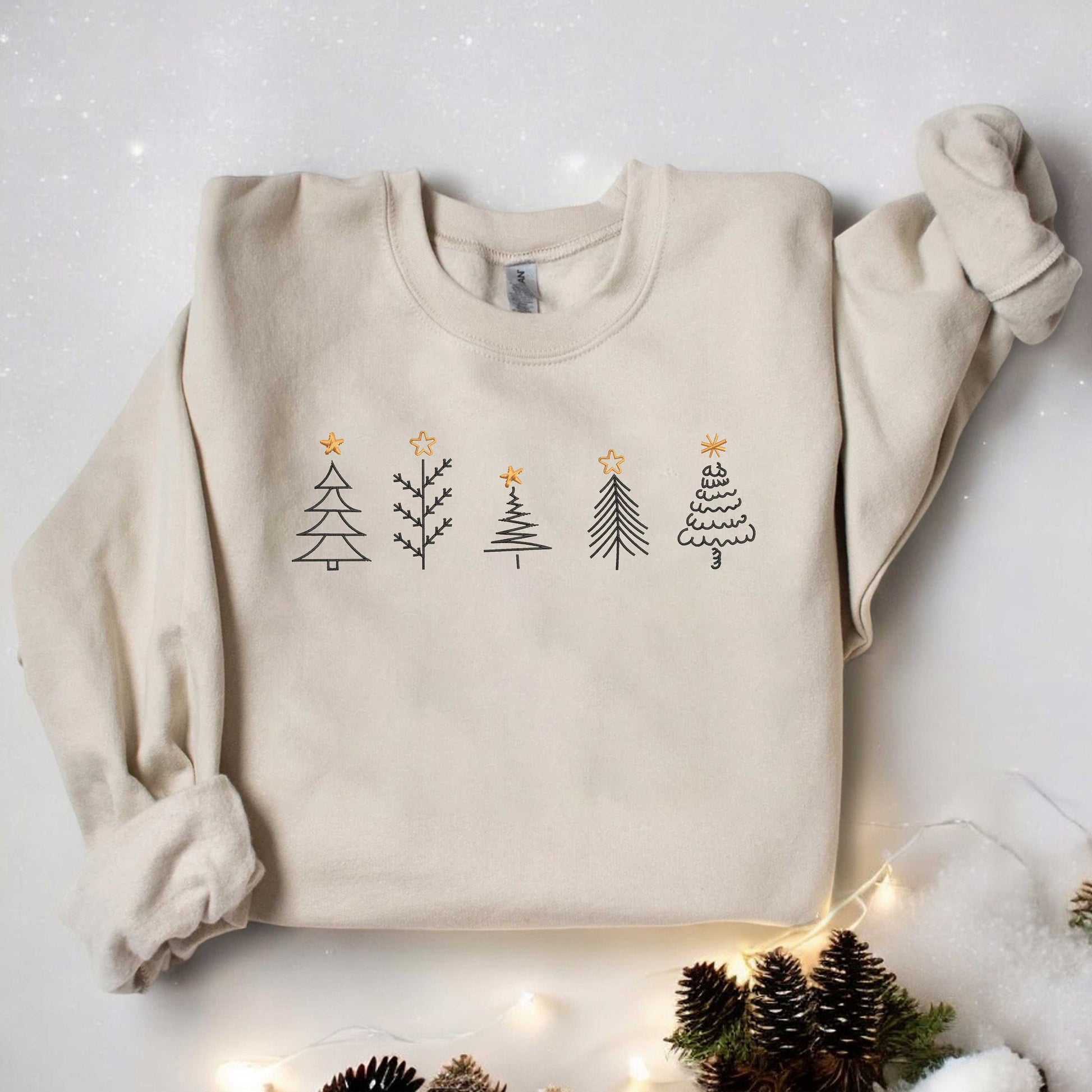 Embroidered Christmas Trees Sweatshirt Womens Christmas Sweater Christmas Crewneck Xmas Gift  Holiday Sweaters Christmas Gift