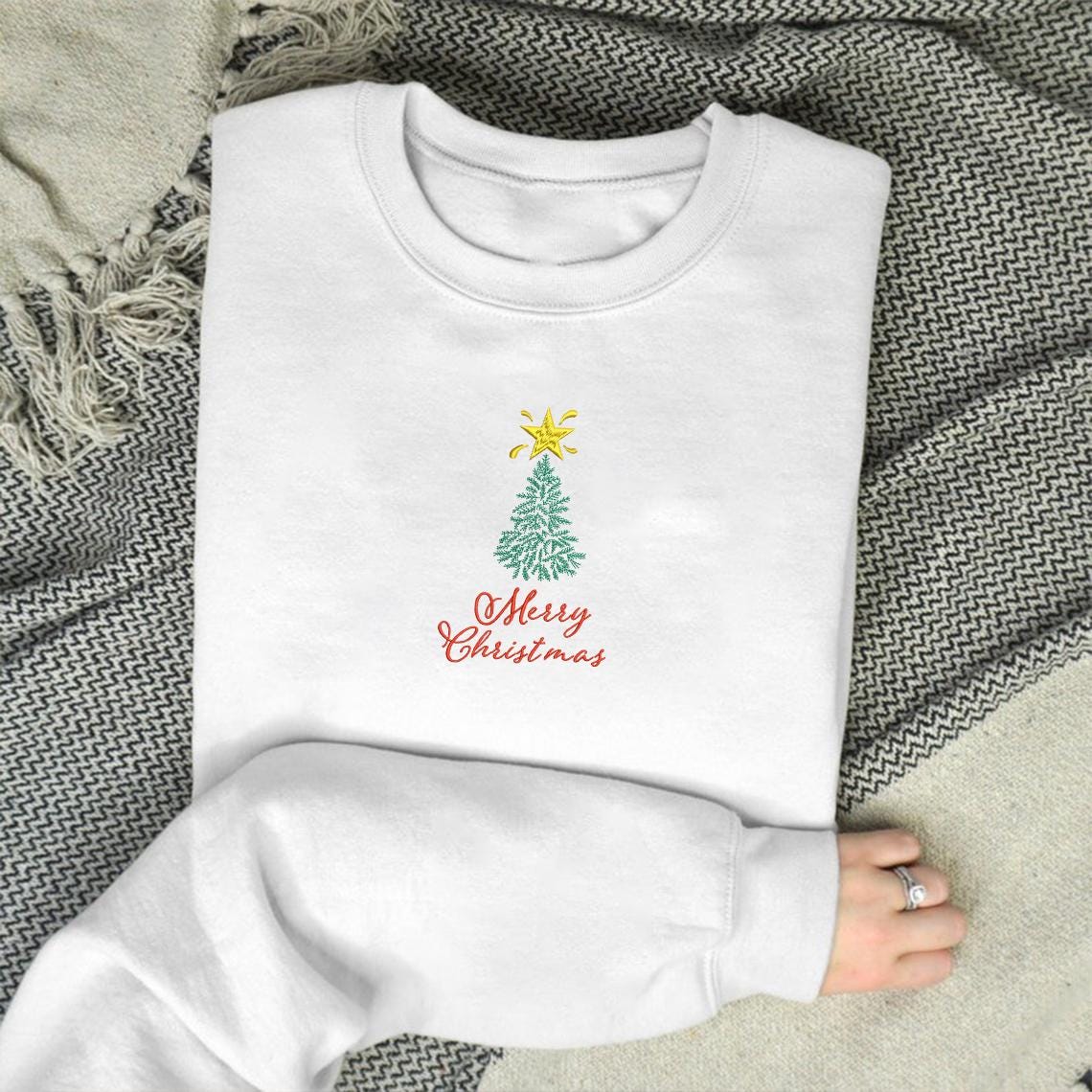 Embroidered Custom Christmas Tree Sweatshirt, Christmas Outfit, Christmas Sweatshirt, Christmas Gift, Embroidery Sweatshirt