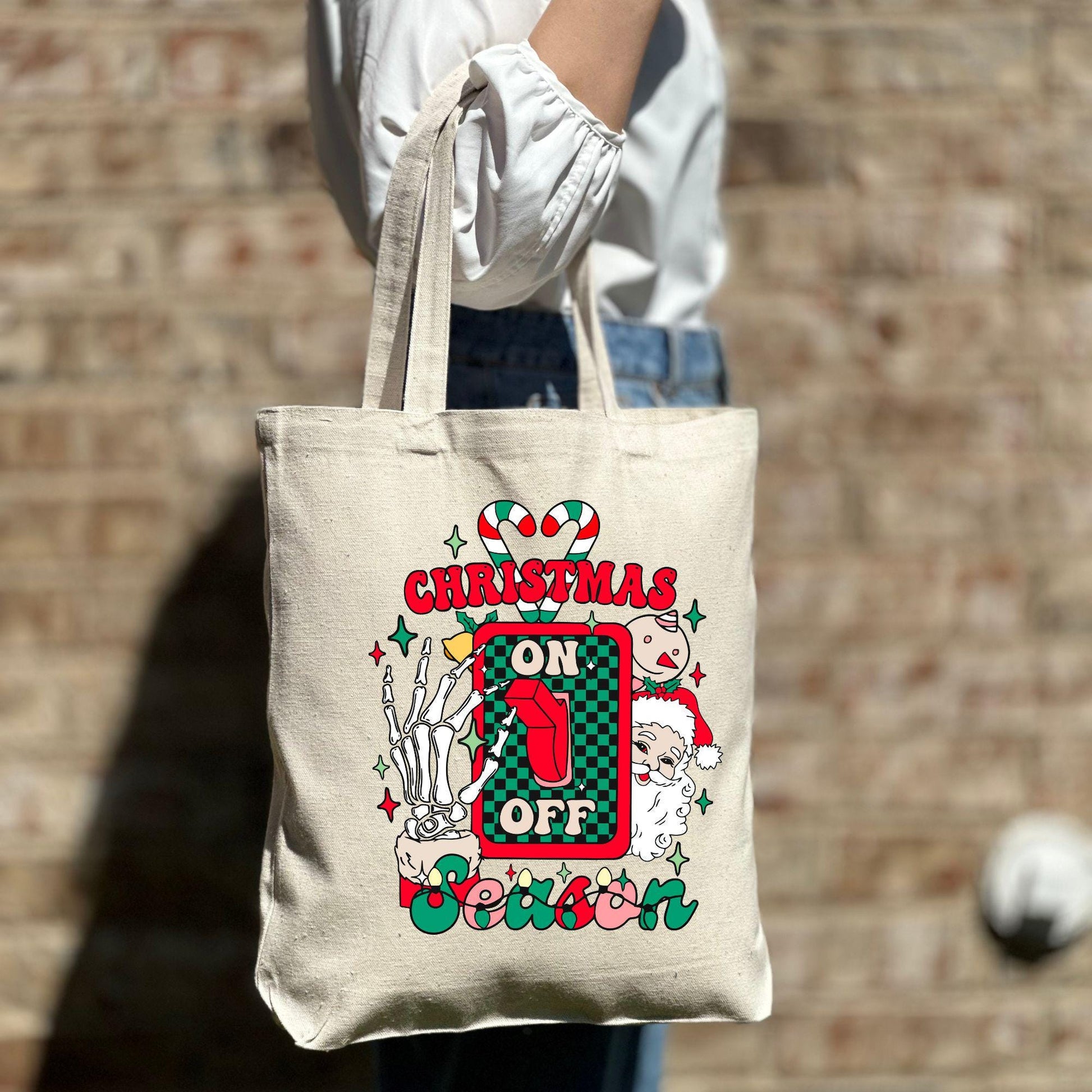 Christmas On/Off Season Tote Bag, Christmas Cute Tote Bag, Holiday Bag, Christmas Gift Bag, Vacation Tote Bag, Christmas Gift Tote Bag