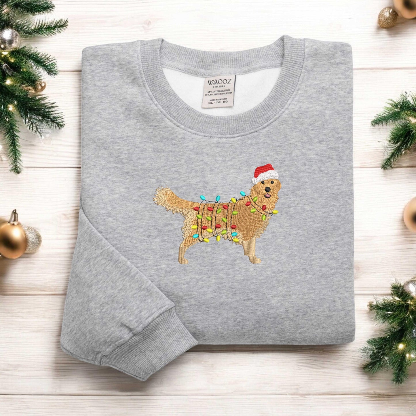 Christmas Golden Retriever Embroidered Sweatshirt Christmas Lights Sweatshirt Christmas Dog Sweatshirt Gift for Dog Lover Xmas Gift