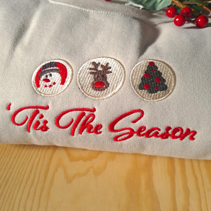 Tis The Season Christmas Sweatshirt, Embroidered Christmas Sweatshirt, Vintage Christmas Sweatshirt, Retro Jumper, Gift for Christmas