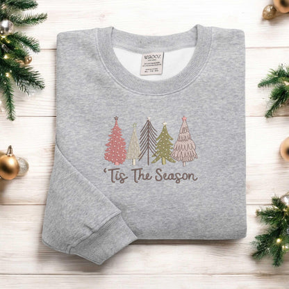 Tis The Season Sweatshirt Christmas Tree Embroidered Sweatshirt Merry Christmas Sweatshirt Christmas Sweatshirt Cute Winter Sweater