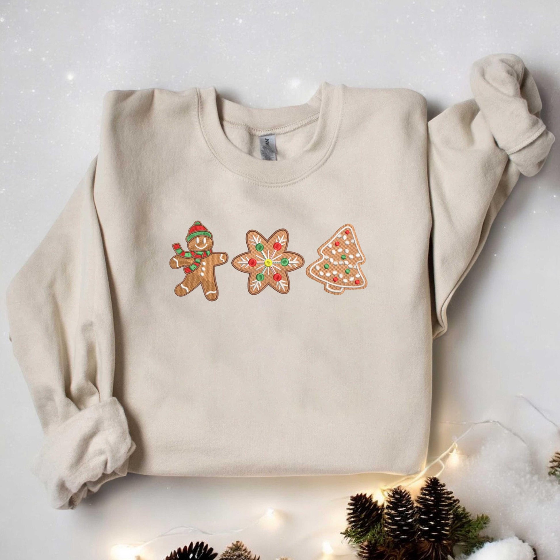 Gingerbread Cookies Embroidered Sweatshirt Womens Christmas Sweatshirt Christmas Tree Sweatshirt Cute Christmas Cookies Sweatshirt Xmas Gift