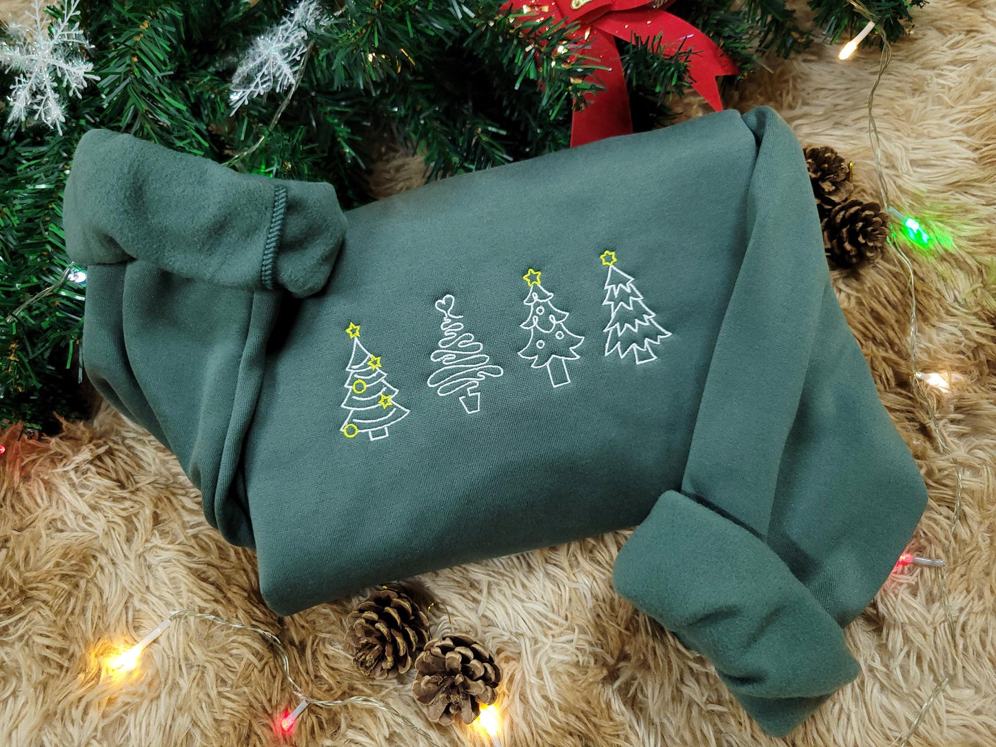 Embroidered Custom Christmas Tree Sweatshirt, Christmas Outfit, Christmas Sweatshirt, Christmas Gift, Embroidery Sweatshirt