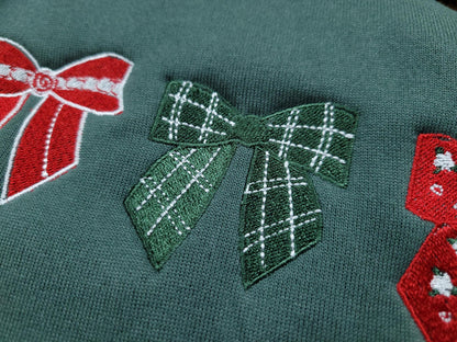 Embroidered Sweatshirt Christmas Bow, Christmas Embroidered Sweatshirt, Christmas Gift, Christmas Outfit, Crewneck Sweatshirt