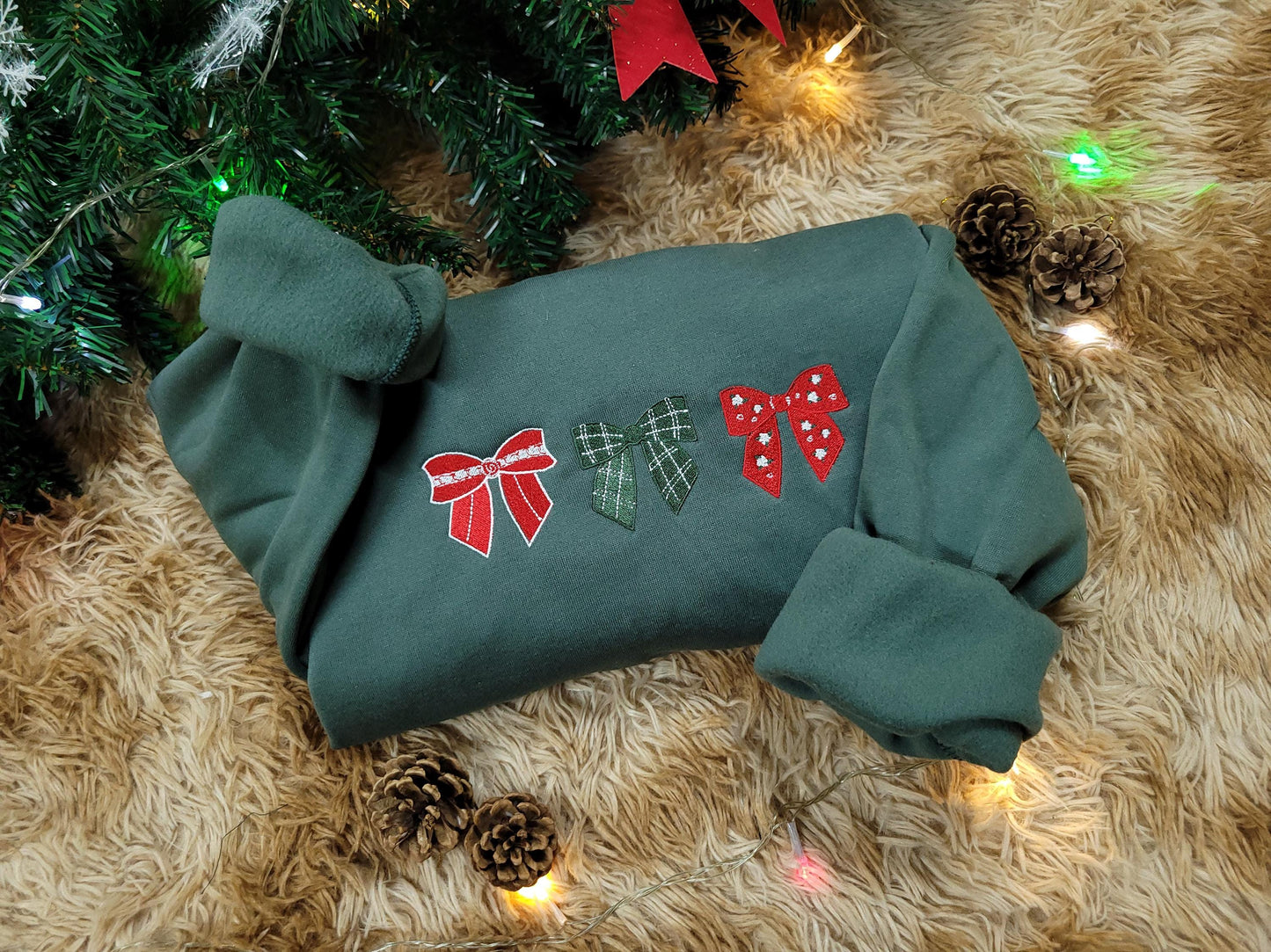 Embroidered Sweatshirt Christmas Bow, Christmas Embroidered Sweatshirt, Christmas Gift, Christmas Outfit, Crewneck Sweatshirt