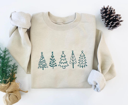 Embroidered Christmas Tree Crewneck, Christmas Tree Sweatshirt