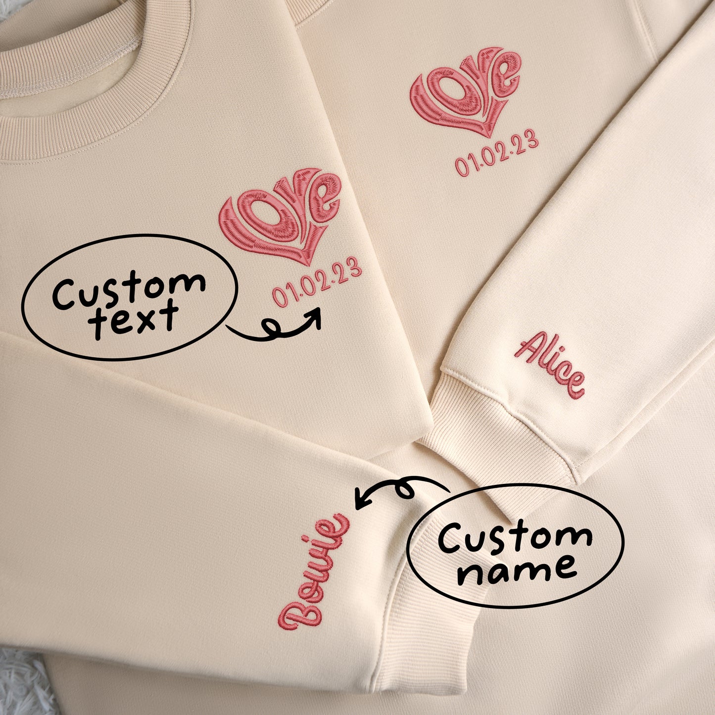 Custom Icon Couple Heart Matching Shirt - Embroidered Sweatshirt, T-shirt, Hoodie